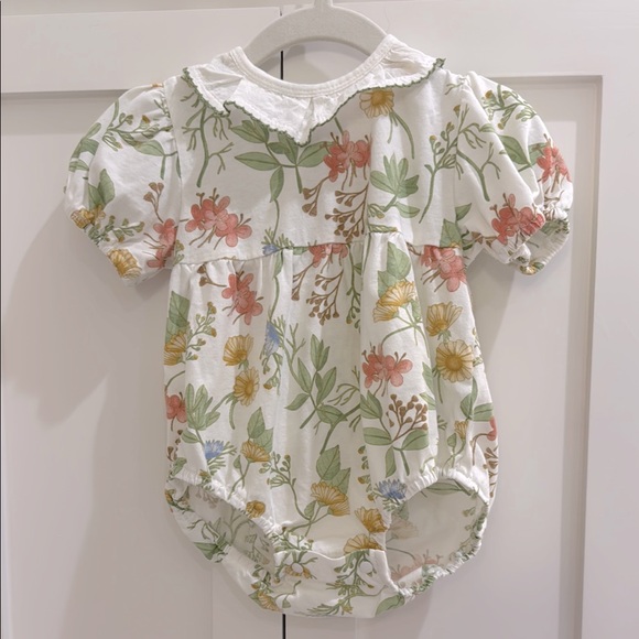 Simplee Kids Other - Floral Baby Girl Cotton Ruffle Bubble with Embroidered Detail Collar 6M